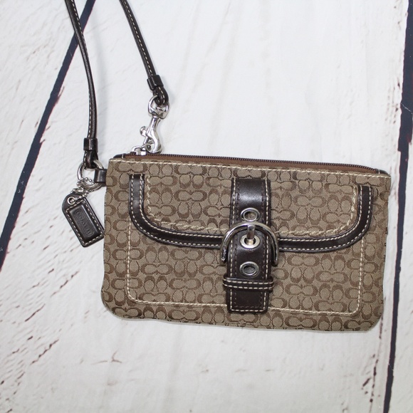 Brown Coach Monogram Wristlet